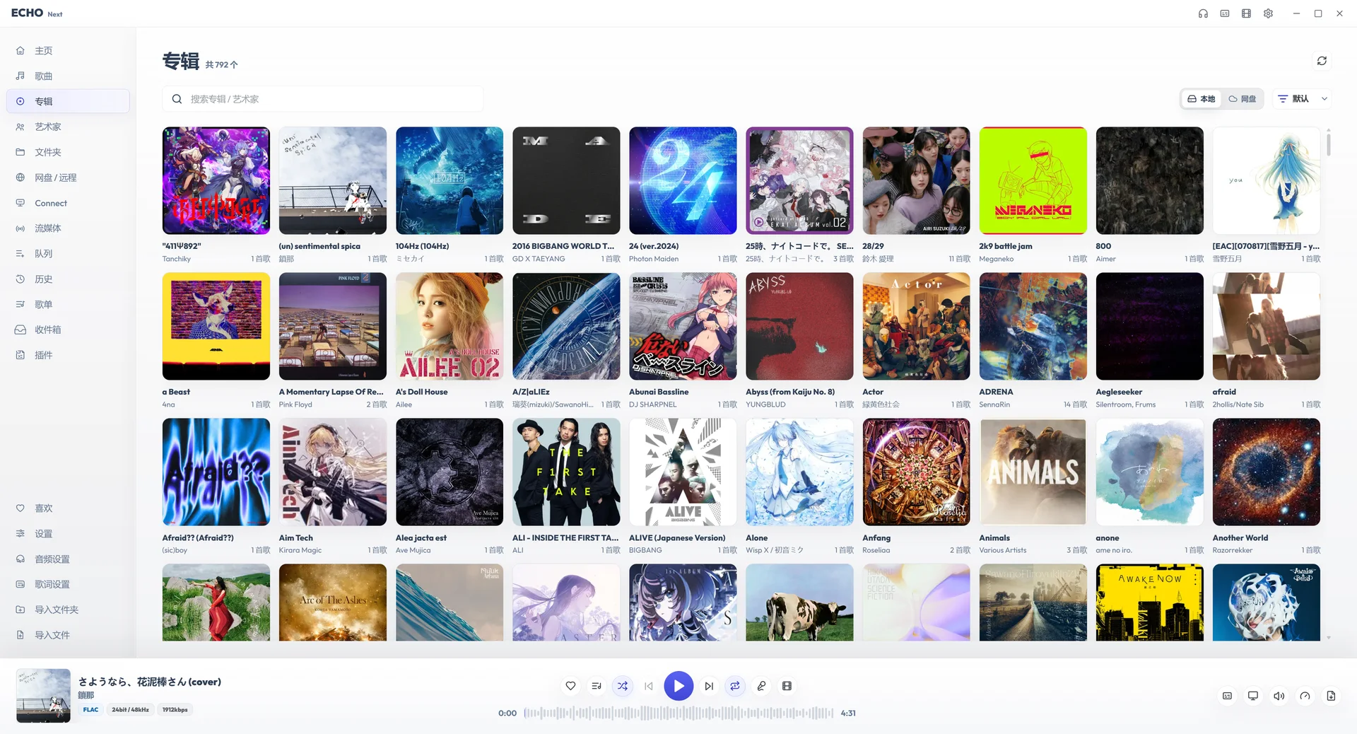 ECHO Next 专辑墙和曲库界面截图